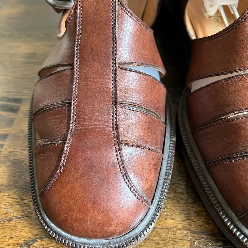 Salvatore Ferragamo Brown Leather Fisherman Sandals 7 2E (US8)